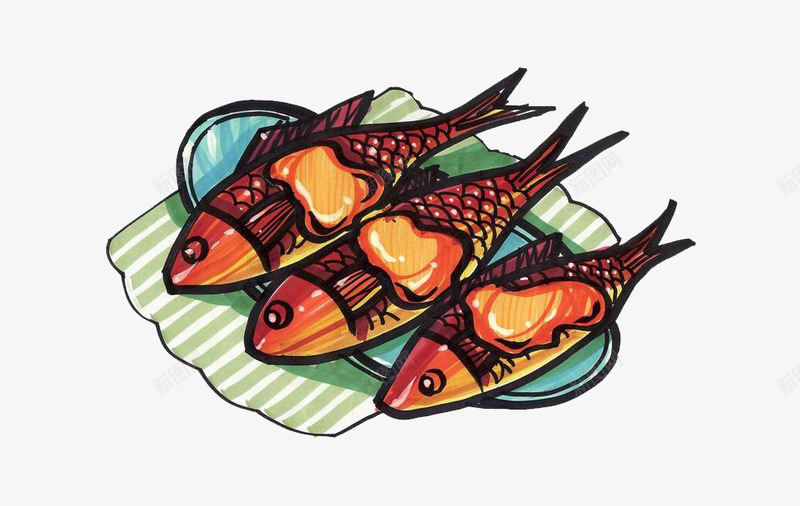 卡通美味烤鱼png免抠素材_新图网 https://ixintu.com 卡通食物 小吃 海鲜 烤鱼