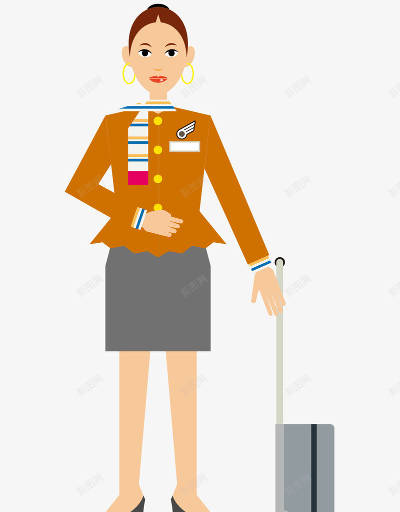 卡通手绘拿行李箱漂亮空姐png免抠素材_新图网 https://ixintu.com 卡通的人物 手绘的空姐 拿行李箱的空姐 漂亮的空姐