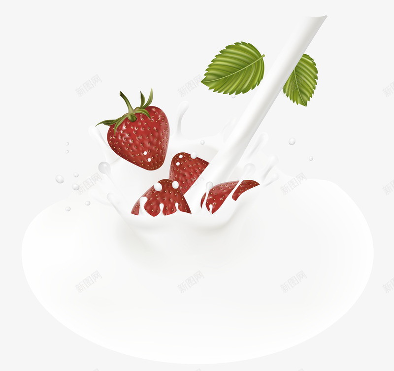 草莓牛奶奶花装饰图案png免抠素材_新图网 https://ixintu.com 免抠PNG 奶花 牛奶 草莓 装饰图案