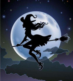 骑扫帚的女巫万圣节女巫月亮骑扫把飞天元素高清图片