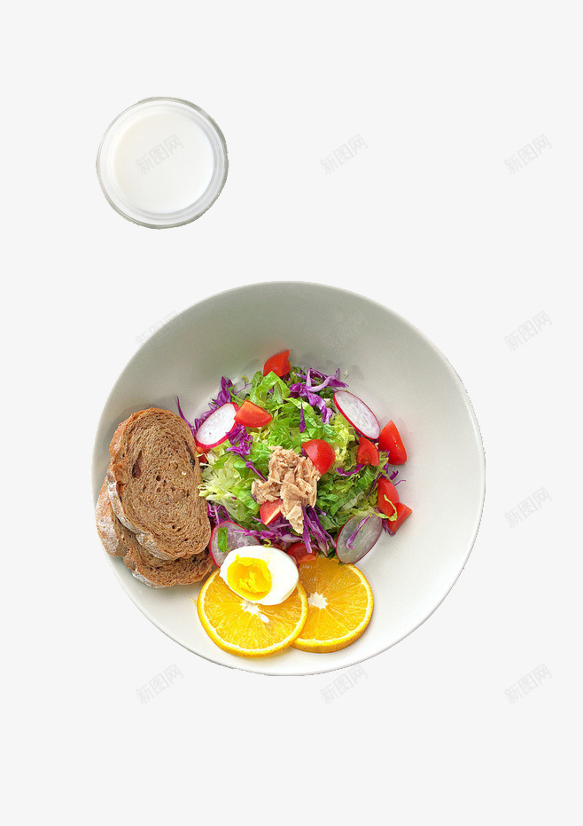 蔬菜沙拉png免抠素材_新图网 https://ixintu.com 减肥餐 牛奶 盘子 美食 蔬菜 面包 食物