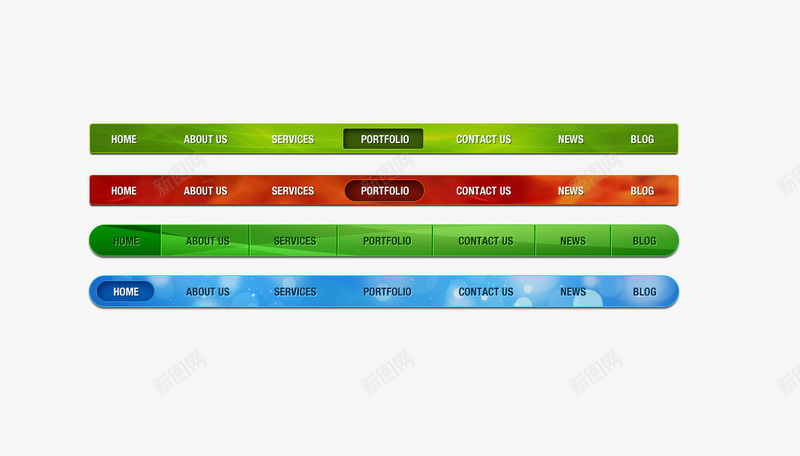 一组彩色导航条png免抠素材_新图网 https://ixintu.com 导航条 彩色 网页