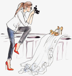女摄影师手绘拍高跟鞋的女摄影师高清图片