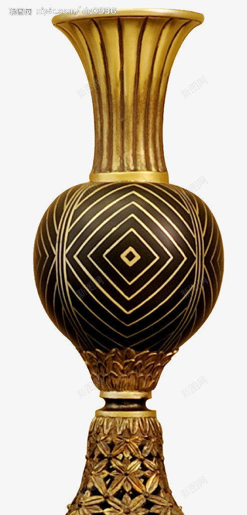 金属花瓶png免抠素材_新图网 https://ixintu.com 大型 花瓶 金属 金色与黑色