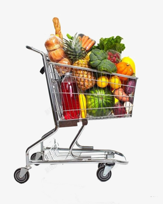 超市购物筐png免抠素材_新图网 https://ixintu.com 创意水果 大型超市 水果超市 滑轮车 西瓜 超市