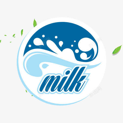 牛奶蓝色贴纸标签psd免抠素材_新图网 https://ixintu.com milk 健康 叶子 标签 牛奶 绿色 营养 蓝色 贴纸