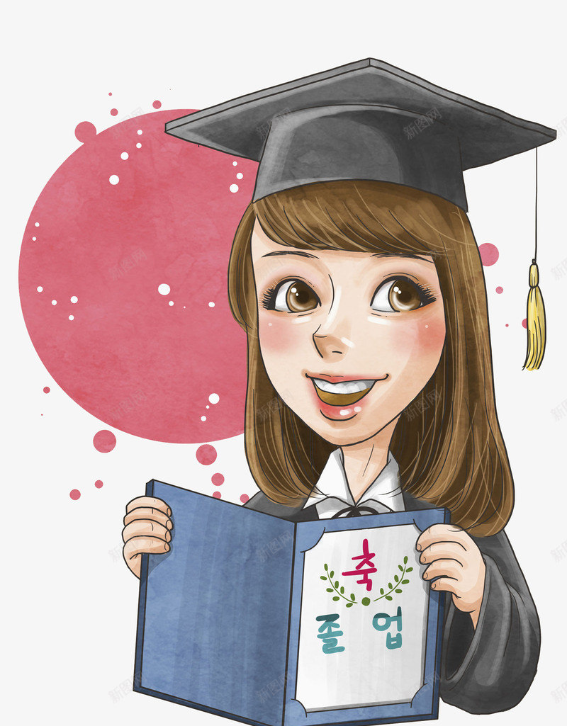 毕业的女孩png免抠素材_新图网 https://ixintu.com 博士帽 卡通 可爱的 漂亮的 红色的 黑色的