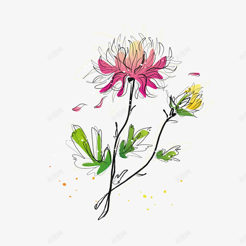 国画菊花png免抠素材_新图网 https://ixintu.com 国画 国画菊花 手绘 水墨画 水墨菊花 菊花