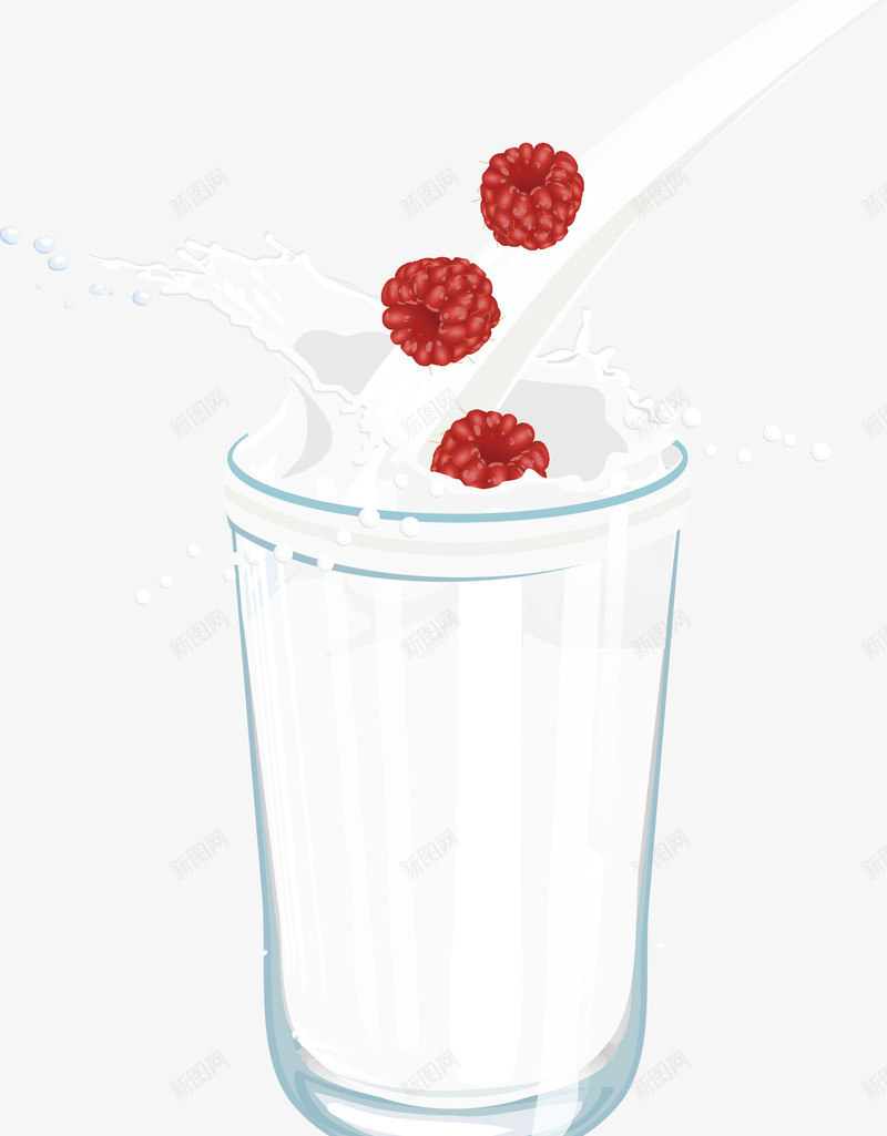 牛奶饮料png免抠素材_新图网 https://ixintu.com 树莓 牛奶 玻璃杯 白色 饮料