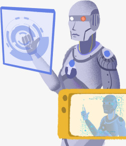 手绘机器人数据信息插画素材