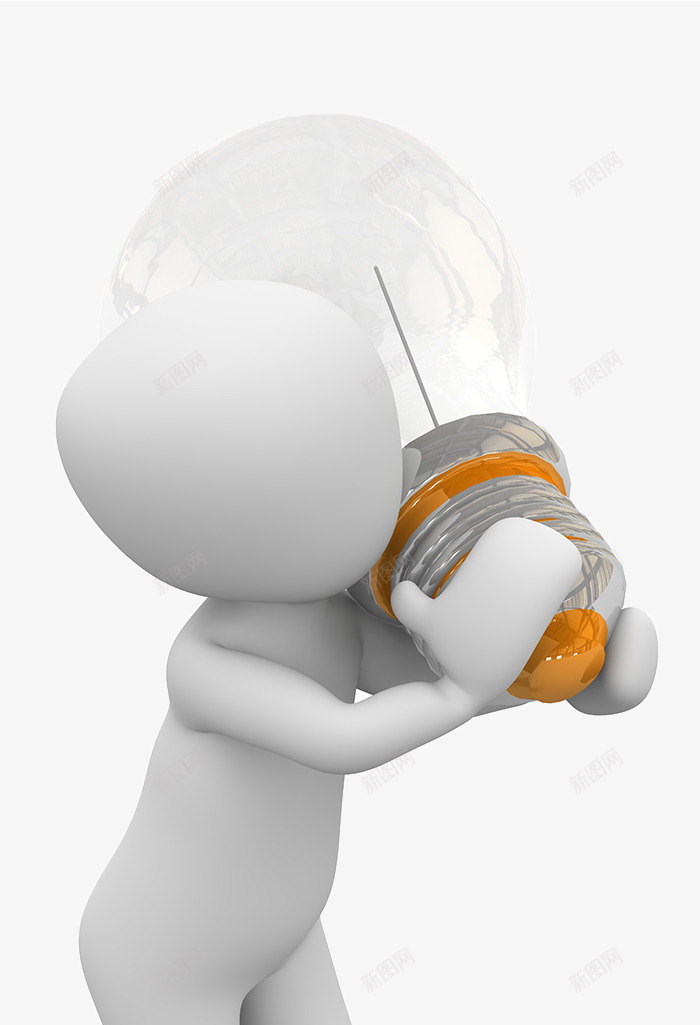 扛着灯泡的人png免抠素材_新图网 https://ixintu.com 3D小人 创意 商务图案 电灯泡