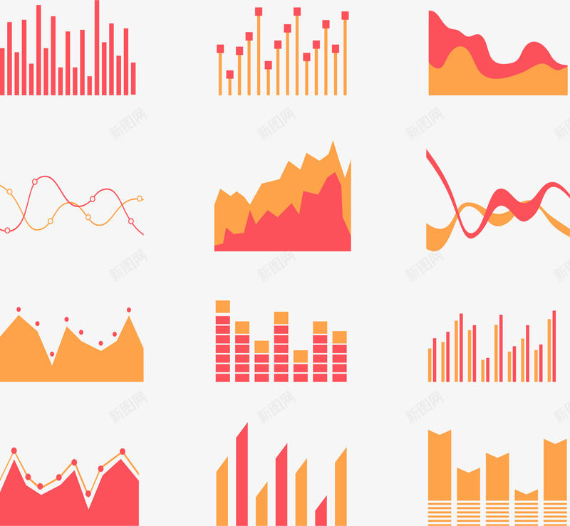 粉橘色数据分析图表png免抠素材_新图网 https://ixintu.com 信息图表 数据图表 柱形图 矢量素材 面积图