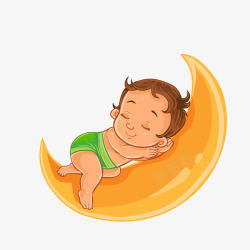 婴儿睡在月亮上卡通创意睡梦中的小孩矢量图高清图片