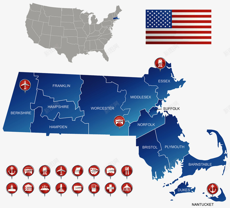 北美旅游指南地图图标png_新图网 https://ixintu.com 北美地图 国旗 导航图标 旅游
