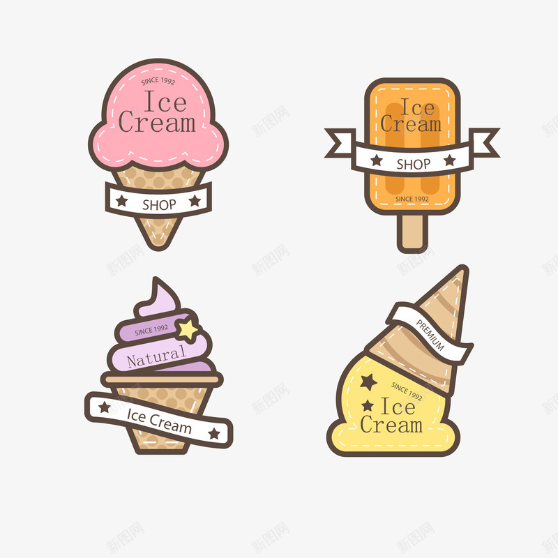 卡通简约冰淇淋标识矢量图图标ai_新图网 https://ixintu.com 冰淇淋 冰淇淋logo 冰淇淋标识 卡通 彩色 甜筒 简约 雪糕 矢量图