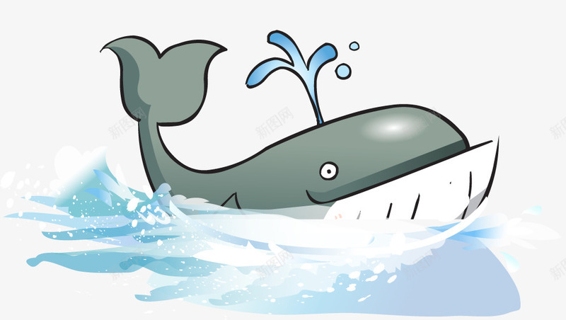 卡通鲸鱼psd免抠素材_新图网 https://ixintu.com 卡通鲸鱼 水花 海洋生物 海的元素