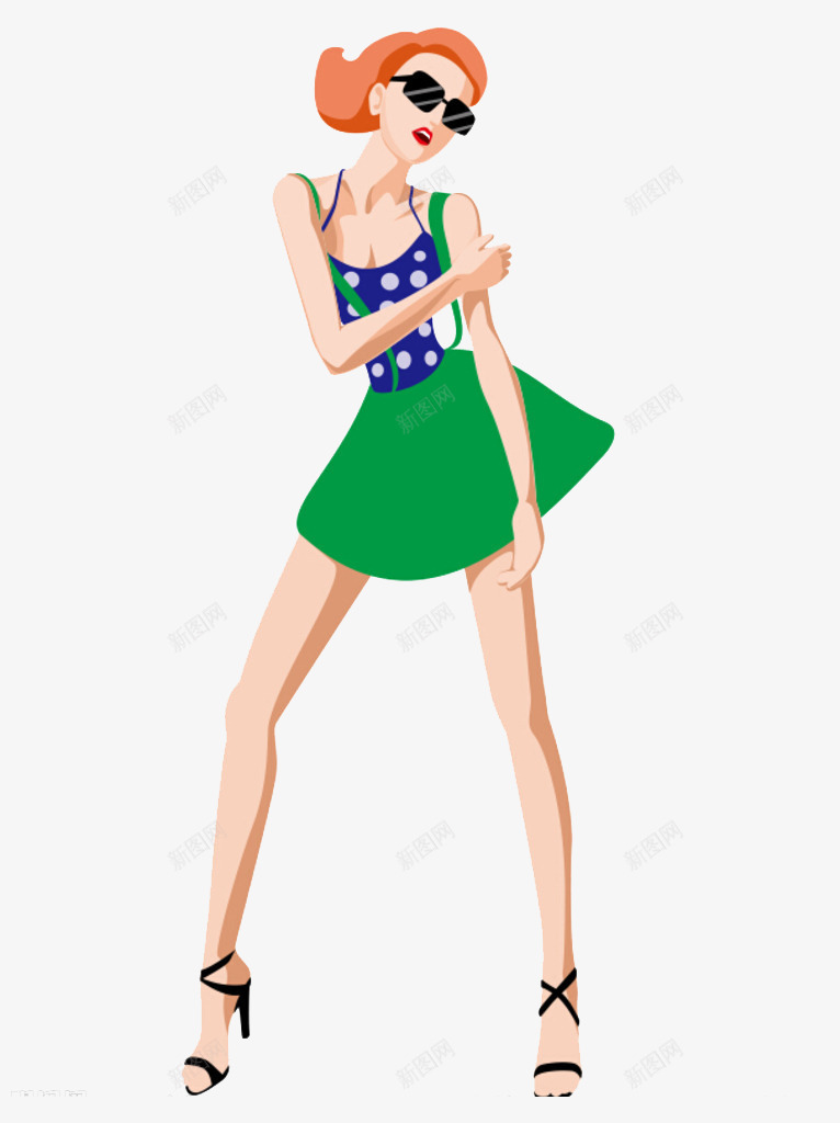 漂亮的女孩png免抠素材_新图网 https://ixintu.com 假人模特 卡通 唯美 漂亮的 眼镜 绿色的 连衣裙 长发