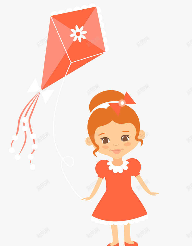 放风筝的美丽可爱的女孩png免抠素材_新图网 https://ixintu.com 卡通 可爱的女孩 手绘 放风筝 漂亮的 穿裙子的女孩 美丽