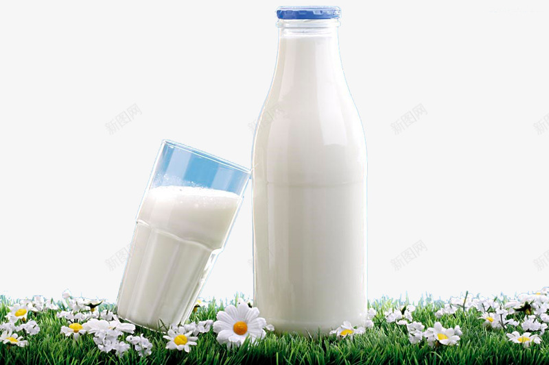 白色牛奶瓶png免抠素材_新图网 https://ixintu.com 杯子 牛奶 瓶子 花卉 草地