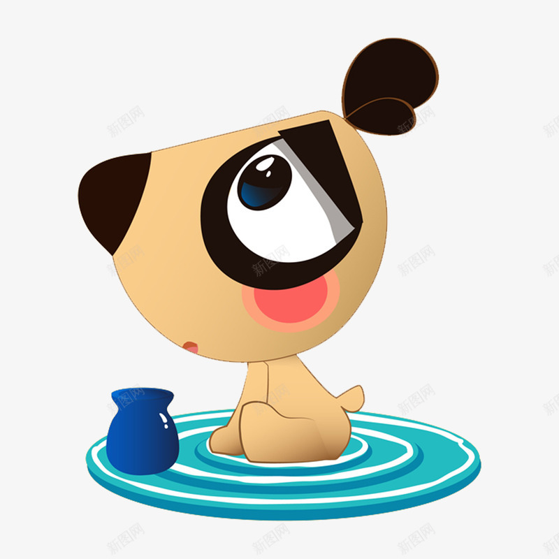 蓝色牛奶罐和卡通小狗png免抠素材_新图网 https://ixintu.com 动物 卡通 可爱的 坐着 小狗 简图 蓝色牛奶罐
