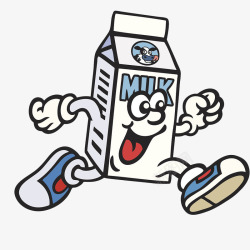 卡通奔跑的牛奶盒素材