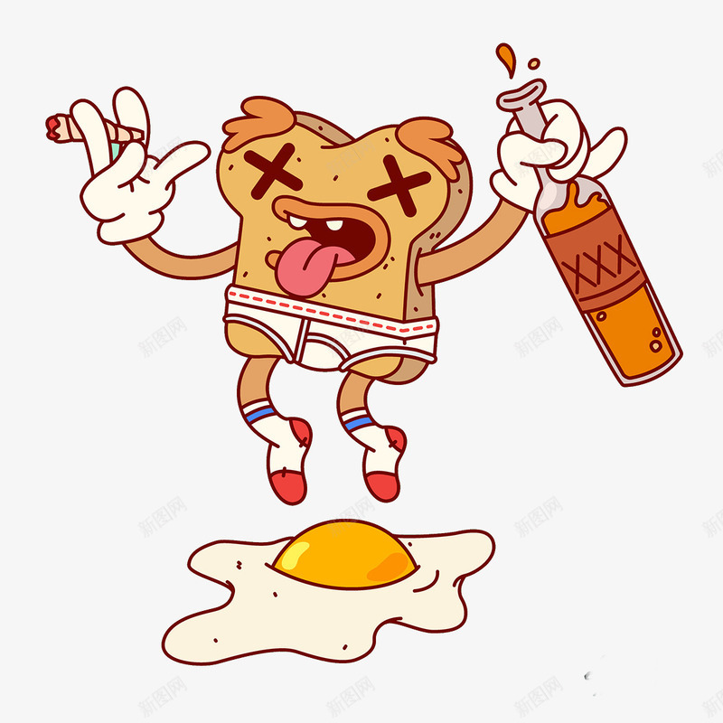 自尽的面包片png免抠素材_新图网 https://ixintu.com Q版 卡通 嘻哈 插画 暗黑系 涂鸦 潮流 潮牌 番茄酱 美式漫画 美漫 街头涂鸦 面包 鸡蛋