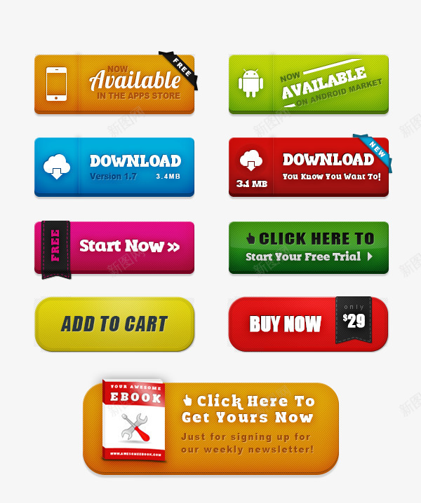 网页中按钮元素PSDpsd免抠素材_新图网 https://ixintu.com download 下载 书 信息 安卓 手机 按钮 文字 标签 箭头 网页 设置