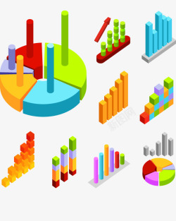 多彩柱状多彩立体数据统计高清图片