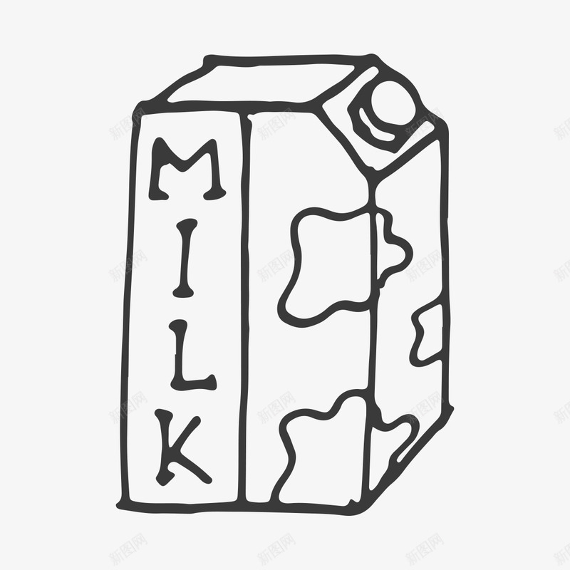 手绘线条食物牛奶盒png免抠素材_新图网 https://ixintu.com 手绘 牛奶盒 牛奶盒黑白画 线条 食物