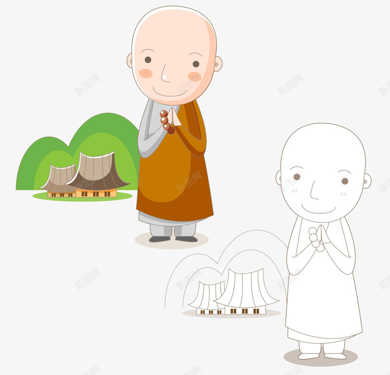 拿佛珠的小和尚png免抠素材_新图网 https://ixintu.com 人物 创意 卡通 和尚 多彩 手绘 简约 装饰
