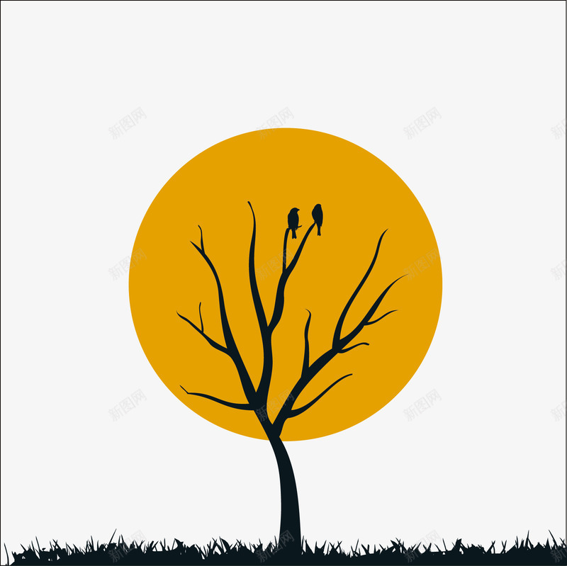 创意月亮树背景png免抠素材_新图网 https://ixintu.com 剪影 夜晚 树木 植物 绘画 背景 鸟