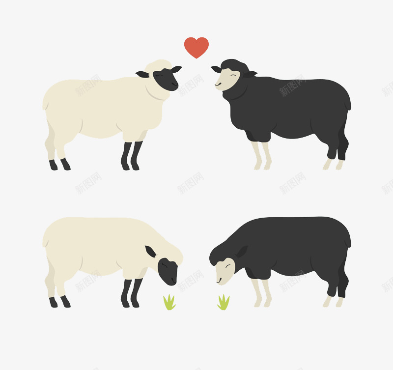 黑白小羊png免抠素材_新图网 https://ixintu.com 个性图片 寓意图片 羊吃草 黑白色小羊