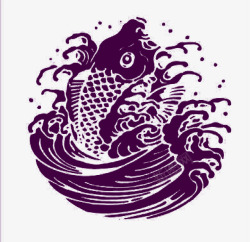 紫色小鱼线条鱼水花花纹高清图片