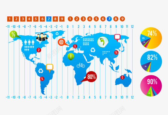 世界地图信息数据图标矢量图图标