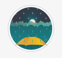 降伞天气卡通手绘下雨的晚上高清图片