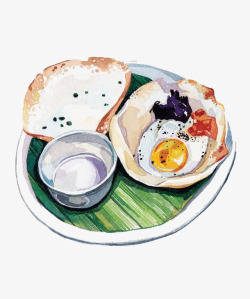 水彩煎蛋手绘西式早餐高清图片