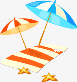 沙滩毯子小清新多彩沙滩伞高清图片