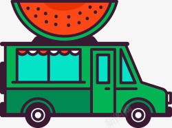 货车矢量绿色西瓜食物车图高清图片