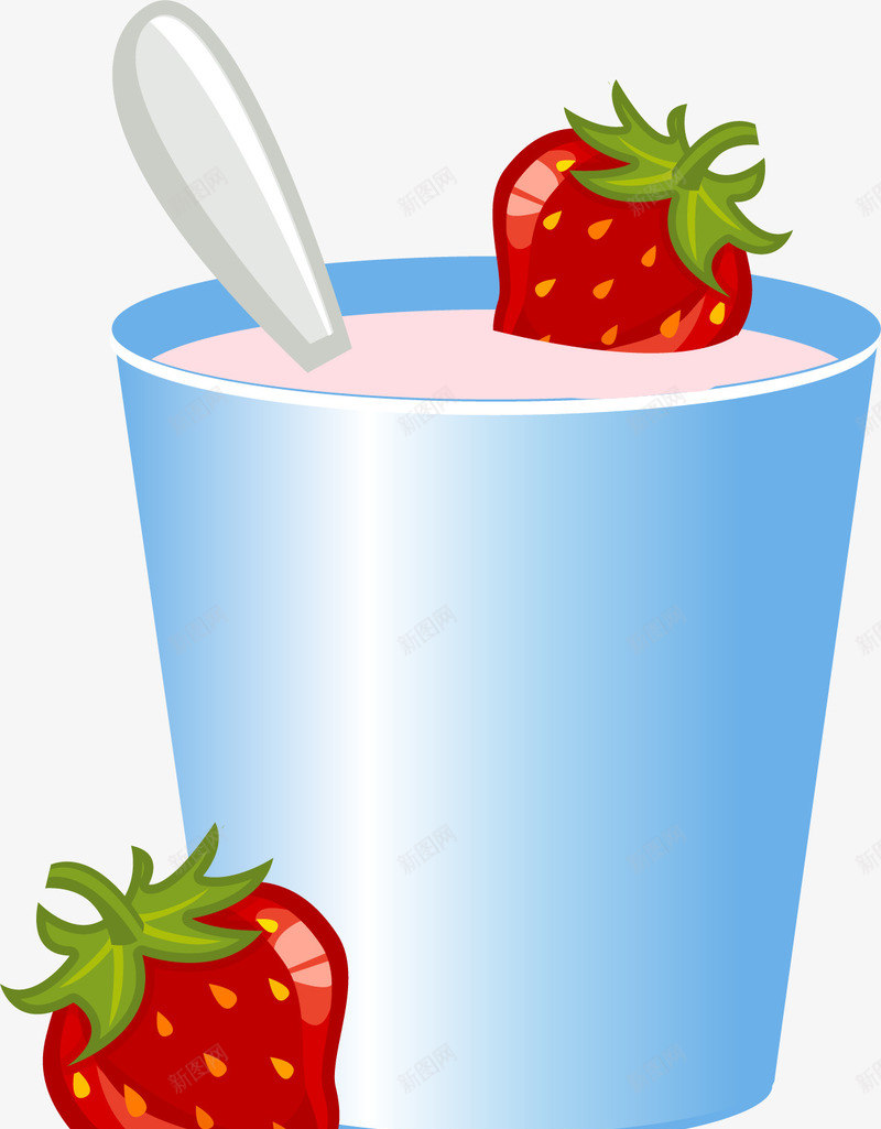 蓝色饮料杯子png免抠素材_新图网 https://ixintu.com 卡通 杯子 牛奶 矢量杯子 草莓 饮料
