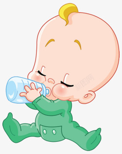 婴儿营养卡通绿衣小婴儿在喝奶高清图片