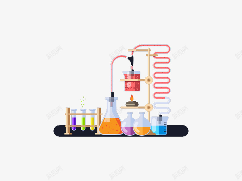 多彩化学试剂插画psd免抠素材_新图网 https://ixintu.com 化学 化学试剂 插画 烧瓶