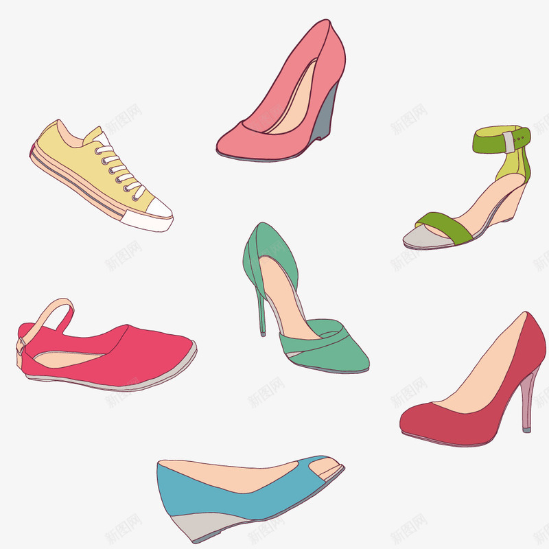 女士鞋子png免抠素材_新图网 https://ixintu.com 不同的 多彩的 女士 服装搭配 鞋子