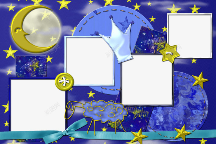 夜晚星空背景装饰的边框png免抠素材_新图网 https://ixintu.com 五角星 手绘 星星 月亮 相框 边框