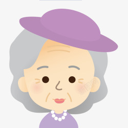 紫色珍珠项链戴帽子的气质老太太高清图片