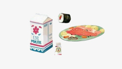 寿司盒子三文鱼跟牛奶高清图片