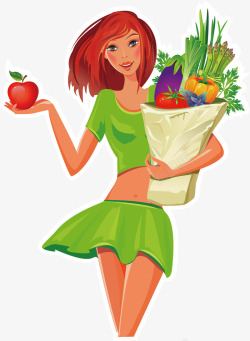 女人买买蔬菜的漂亮女人矢量图高清图片