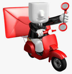 信封PNG下载传达消息的立体小人骑着红色电瓶高清图片