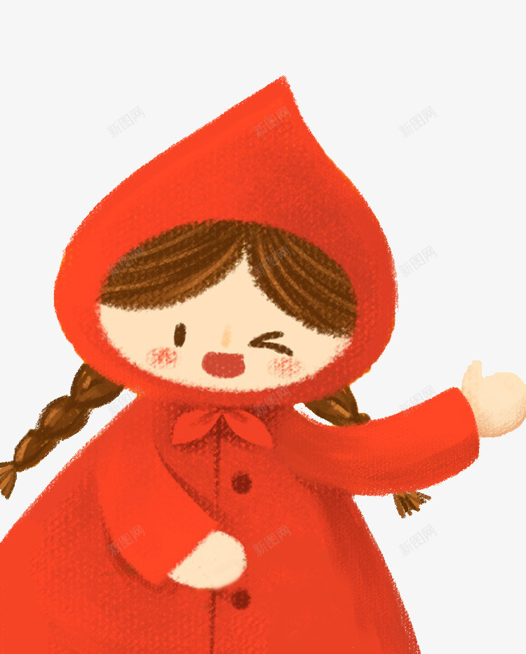 扎着辫子的小红帽简图png免抠素材_新图网 https://ixintu.com 卡通 可爱的 女孩 小红帽 扎辫子 斗篷 漂亮的