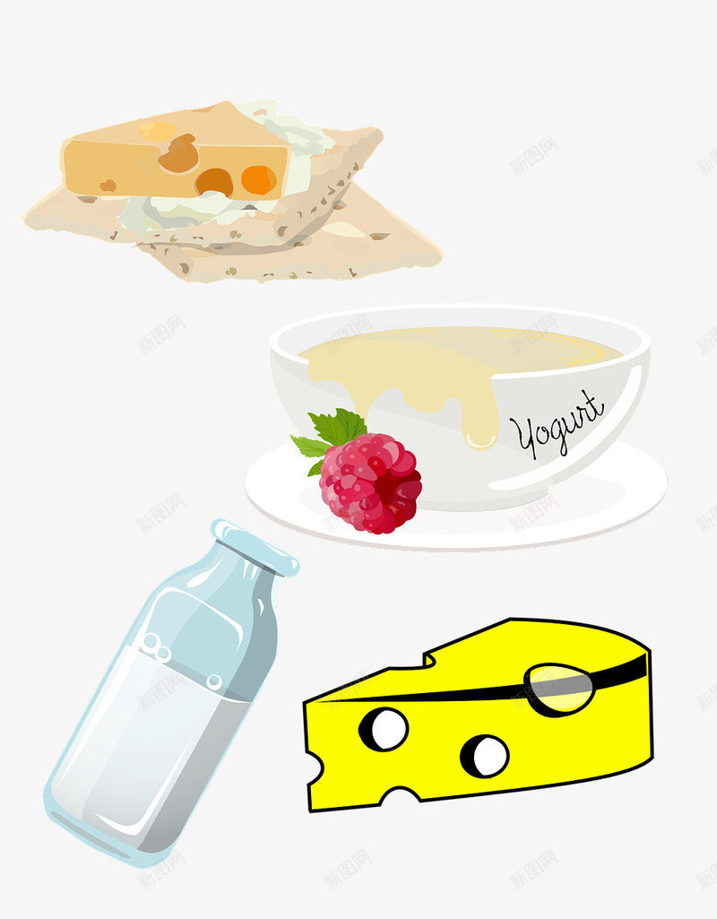 手绘可爱奶制品元素png免抠素材_新图网 https://ixintu.com 可爱 奶酪 手绘 牛奶