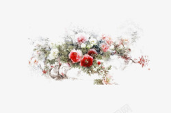 手绘花丛中的鹦鹉刺梅高清图片